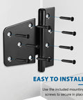 3.5 Inch Heavy Duty Gate Hinges 2 Pack Black Iron Extra Thick T Gate Hinges installed on white surface with screws visible