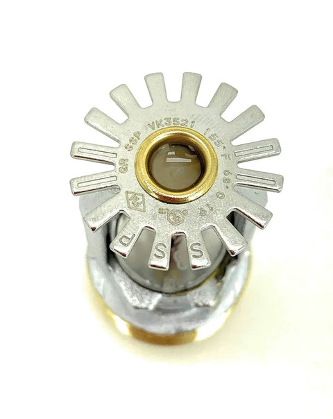 Top Shelf K8 Quick Response Pendent Fire Sprinkler designed for commercial job sites, shown from above with metallic finish.