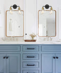 Two Light Bathroom Vanity Light Over Mirror With Clear Glass Shades Matte Black And Antique Brass Finish Farmhouse Wall Lights