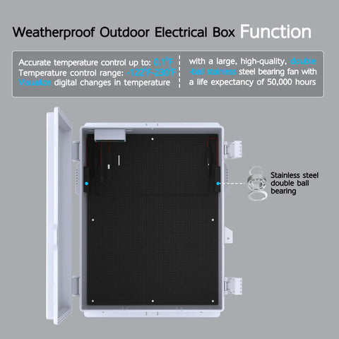 Open Outdoor Waterproof Electrical Box IP65 ABS Plastic Enclosure With Fan And Thermostat, Hinged Lid and Wall Mount Features
