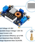 High Power Adjustable Buck Converter Module 5A 4-38V Input To 1.25-35V Output With 75W LED Display Copper Column DIY Voltage Regulator For Batteries And Automotive Projects 2 Pack with components