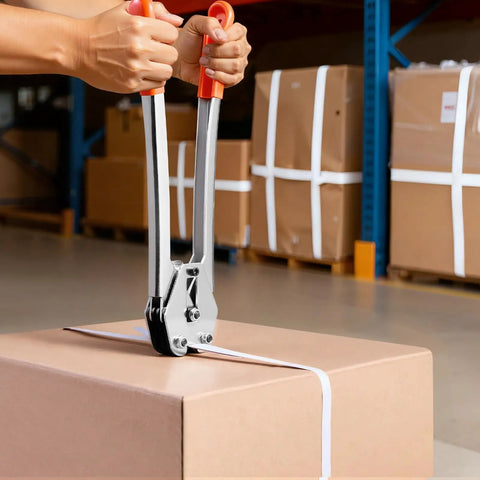 Pro Grade Heavy Duty Manual Banding Strapping Kit With Sealer Tool And 330 Ft PP Band 100 Metal Seals Plastic Pallet Strapping Set For Warehouse Shipping Moving And Home Use, manual strapping tool on box