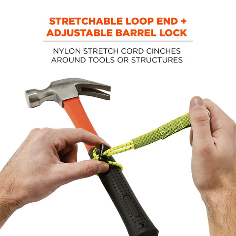 Squids 3703 Tool Tail Attachment With Loop End For Secure Tool Attachment Standard Length 15 Lb Lime Pack Of 3 Elastic Tool Tails With Tubular Nylon Webbing Locking Barrel Clamp And Enclosed O Ring For Retrofit Attachments