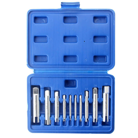 10 Piece Screw Tap Extractor Set High Speed Steel Drill Tap Remover For Broken Heads And Stripped Screws With Box