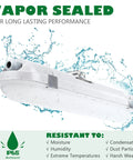 Eight Foot LED Vapor Tight Shop Light 100W 12000LM IP65 waterproof shown vapor sealed against moisture with stainless clips