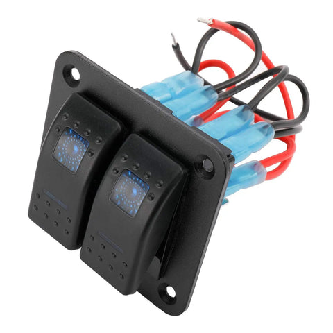 12-24V Boat Switch Panel Illuminated Rocker Switch Aluminum Prewired Dash Panel With 2 Gang Toggle Switches On Off 5 Pin LED