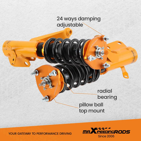 Beefed-Up Coilover Suspension Kit For Acura RSX 2002-2006 And Honda Integra DC5 2001-2006 With 24-Position Adjustable Dampers shown.