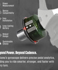 Close-up of Assioma pedal gyroscope from Dual-Sided Power Meter Pedals Bundle With Two Pairs Of Black Cleats, Premium Cleaning Cloth, And Multi Tool Kit, showcasing its robust design and key features.