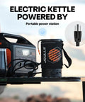 Hot Travel Coffee Maker With Built In French Press Design. Portable electric kettle powered by a portable power station.