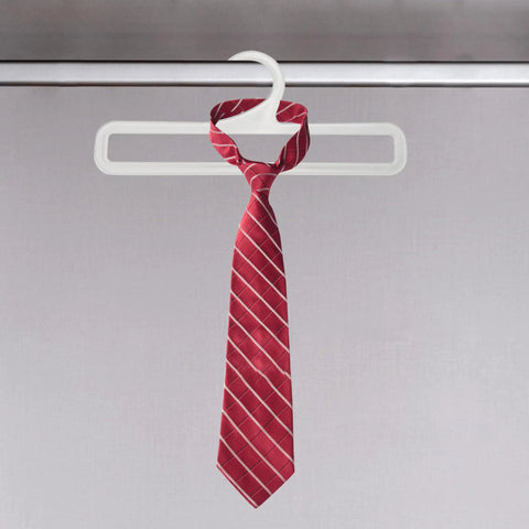 Set Of 50 White Plastic Hangers For Retail Display And Home Closet Organization, hanger holding a red tie