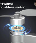 Close-up of Dope 4K Camera Drone's brushless motor showing design detail, part of 249g FPV RC Quadcopter with 52 min flight time.