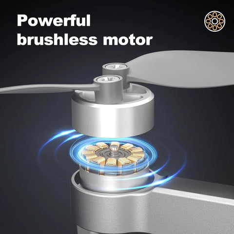 Close-up of Dope 4K Camera Drone's brushless motor showing design detail, part of 249g FPV RC Quadcopter with 52 min flight time.