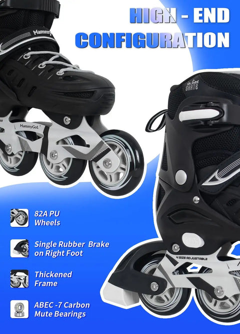 Adjustable Inline Skates For Adults And Kids Dope High Performance Roller Blades With Giant Wheels Black Size 10 11 12