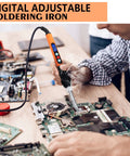 Adjustable 90W Soldering Iron Kit With LCD Temperature Display DIY Friendly 13 In 1 Soldering Gun Set in use on a circuit board
