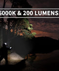 Person using 2 Pack LED Flashlight Replacement Bulbs PR2 P13.5S 3W 247LM in a dark outdoor setting, 6000K & 200 lumens.