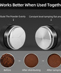 58mm Espresso Coffee Distributor Leveler With Stepless Height Adjustment And 58.35mm Base, powder distribution and tamping process