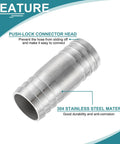 Two Pack One And One Eighth Inch Hose Barb Equal Pipe Fittings Made From 304 Stainless Steel Adapters For Vacuum Systems Industrial Connections And Pneumatic Equipment Heavy Duty showing push-lock connector head.