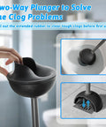 Heavy Hitter Toilet Brush And Plunger Set Featuring Curved Scour Bristles Gray Two Piece Bathroom Clog Knockout Kit With A Rock Solid Freestanding Storage Stand with two-way plunger and rubber cup for unclogging