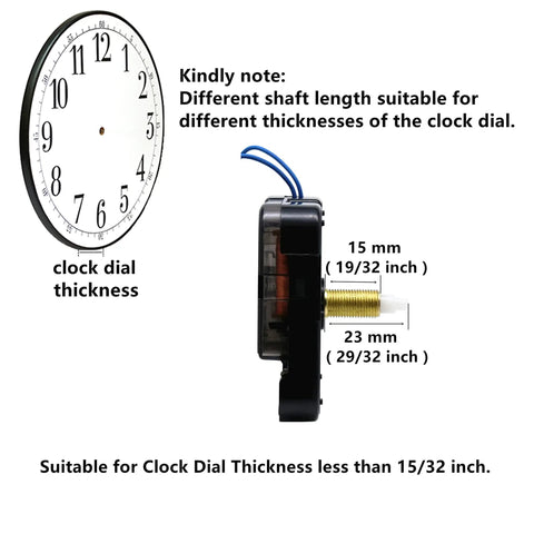 Top Shelf Hour Trigger Music Chime Movement With Melody Box And 29/32 Inch Shaft showing clock dial thickness compatibility.
