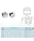 Beefed Up Linear Rail Guide SBR20 600mm Kit components with SBR20UU carriers and technical specifications chart.