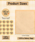 Image of 120 Pack Self Sealing Kraft Bakery Bags With Window 5.7x6.5 Inches Heat Sealable And Grease Resistant To Go Sleeves for Treats