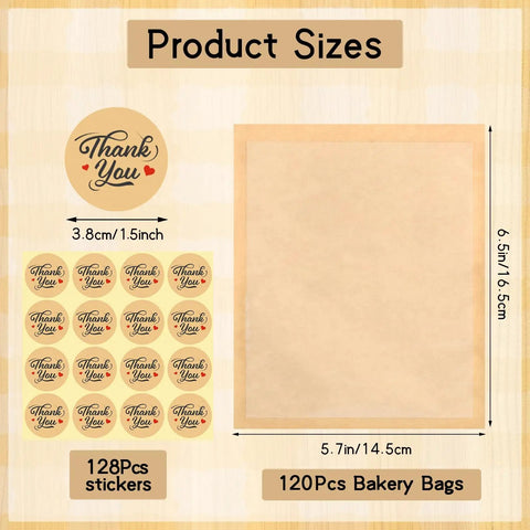 Image of 120 Pack Self Sealing Kraft Bakery Bags With Window 5.7x6.5 Inches Heat Sealable And Grease Resistant To Go Sleeves for Treats