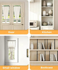 Image showing 2 Pack Tension Curtain Rods 8 To 12 Inches No Drill DIY Friendly Mini Spring Curtain Rods installed on doors, window, and shelves.