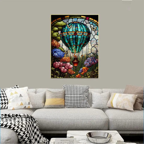 5D Diamond Painting Kit For Grownups With Hot Air Balloon Design Round Full Drill DIY Diamond Art Set For Beginners Gem Dots Craft