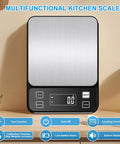Waterproof Kitchen Scale IPX67 with 0.1g and 0.001oz precision, LCD display, stainless steel platform, tare function visible