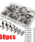 Heavy Duty Stainless Steel Hose Clamps Set With Adjustable Worm Gear Screws For Fuel Lines Pipes And Faucets Durable Assortment Kit To Fix Any Leak Fast, 60pcs, 8-38mm