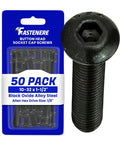 Button Head Socket Cap Screws 10 32 X 1-1/2 Inch 50 Pack, black oxide alloy steel with hex drive, ideal for various mounting applications.
