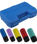 Heavy Duty Non Marring Impact Wheel Nut Socket Set With Color Coded Protective Sleeves For Fast Thin Wall Deep Lug Nut Removal Tools And Extended 5 pcs Wrench Kit Perfect For American Car And Truck Automotive Repair Jobs, blue case and 5 sleeves
