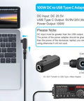 Universal Power Supply Adapter 120W With Adjustable DC Output 3.5V-24V, USB-C PD 100W Fast Charge connected to a laptop