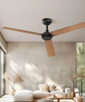 Modern 52" Indoor Ceiling Fan with LED Light Kit, Reversible DC Motor, Double-Sided Plywood Blades & 3-Color Dimmable Lighting in living room.