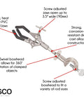 Heavy Duty Die Cast Lab Clamp With PVC Coated Prongs for Beaker and Flask Holders, 3.5 Inch Diameter Capacity, detailed view