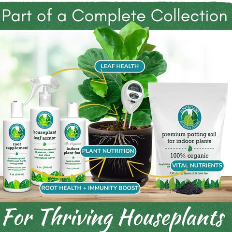 3 In 1 Plant Care Meter For Indoor And Outdoor Plants Tests Soil Moisture Sunlight And pH to Prevent Overwatering displayed with houseplant products