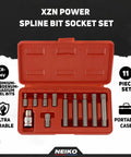 XZN Triple Square Socket Set 11 Pc Long And Short 12 Point CrV Steel Spline Bits For European Cars in open red case