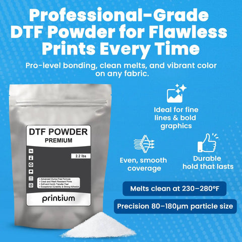 Hot Melt DTF Adhesive Powder For Transfers, 2.2 lb pack, lightweight fabrics friendly, clump free, crack and wash resistant.