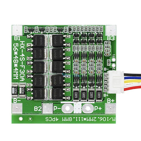 Straight Up Badass 14.8V 4S BMS Protection Board For 18650 Lithium Batteries, 56x48mm with connectors for charging.