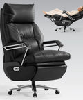 Dual Motor Electric Office Chair With Footrest For Home Office, Boss Level Comfort, Wide Ergonomic Leather Seat, Black