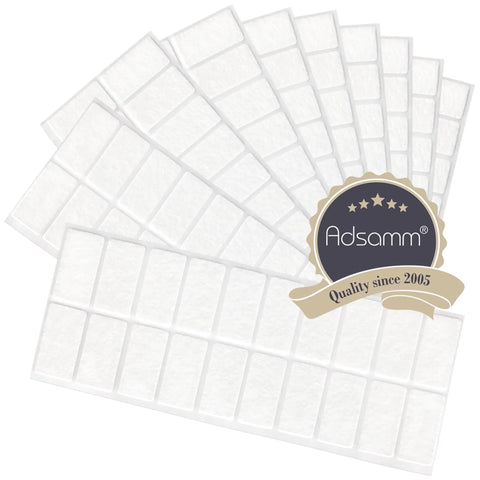 200 Pack White Rectangular Self Adhesive Felt Pads 0.79 X 1.57 Inch thick furniture glides displayed in a stack.
