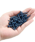 Hand holding exterior pocket hole screws 1 inch size 8 with coarse thread and square drive washer head rust resistant 100 piece pack