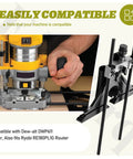Rock Solid Router Edge Guide Replacement Knockout Precision Control Fits DeWalt DWP611, showing installation with router.