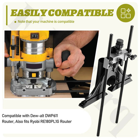 Rock Solid Router Edge Guide Replacement Knockout Precision Control Fits DeWalt DWP611, showing installation with router.