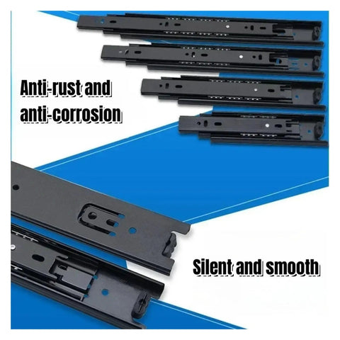Side Mount Ball Bearing Drawer Slides 14 Inch 35cm Silent Hydraulic Damping Three Section Rails Cold Rolled Steel