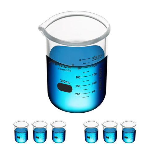 Heavy-Duty 300 Milliliter Glass Beaker Set With 3.3 Borosilicate Griffin Low Form And Printed Graduation Pack Of 6 Durable Lab Beakers