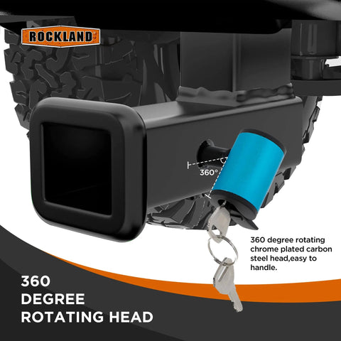 Black Anti Rattle Lock Hitch Pin For Half Inch 13 Thread with 360-degree rotating blue lock head