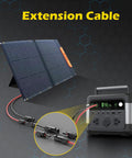 3 Ft Solar Extension Cable 12AWG with male and female connectors linking solar panel and power supply, red and black cables