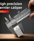 Vernier Caliper 0-150mm Manual Micrometer being used for precise measurement on wood surface, smooth sliding, no power needed.