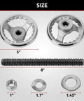 Moxon Vise Hardware Kit With Acme Threaded Rod System For Rapid Clamping And Smooth Operation Includes Five Inch Hand Wheel And Three Quarter Inch By Eight Inch Acme Screw Nut And Washer For DIY Woodworking Projects components displayed.